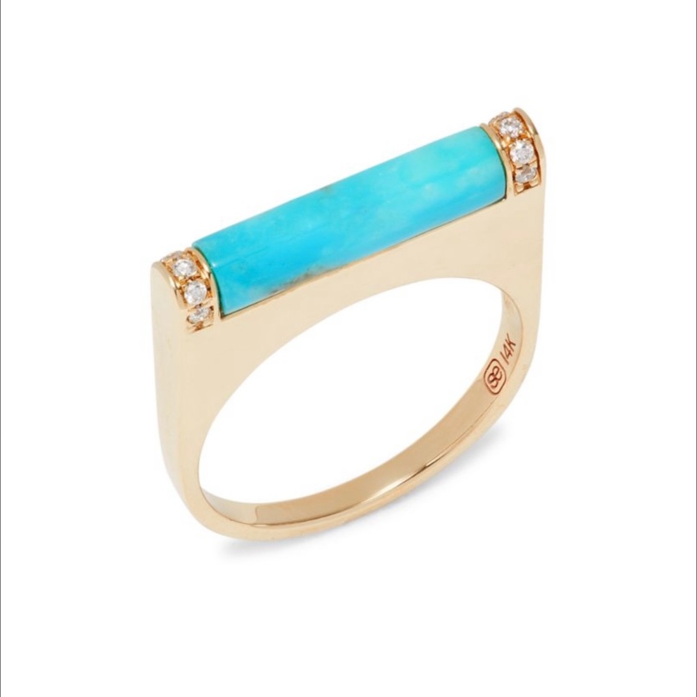 Sydney Evan 14K Diamond Turquoise Bar Ring 6.5